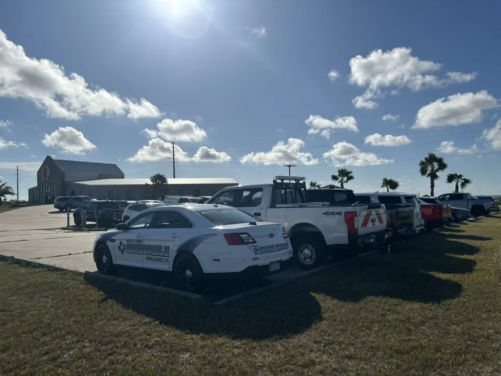 Nueces County Constable Precinct 4 patrol car parked outside the SH 361 safety meeting